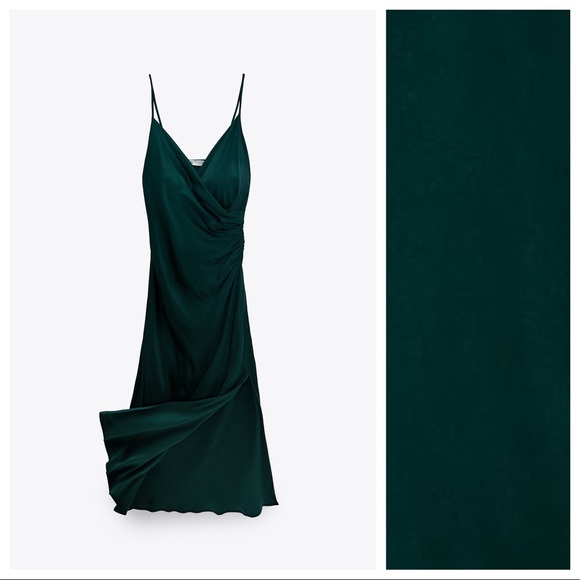 SOLD NWT. Zara Green Lingerie Style Midi Dress Size M. - Picture 2 of 8
